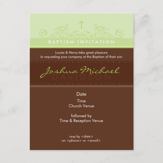 BAPTISM INVITE POSTCARD :: elegant 1P Einladungspostkarte (Vorderseite)