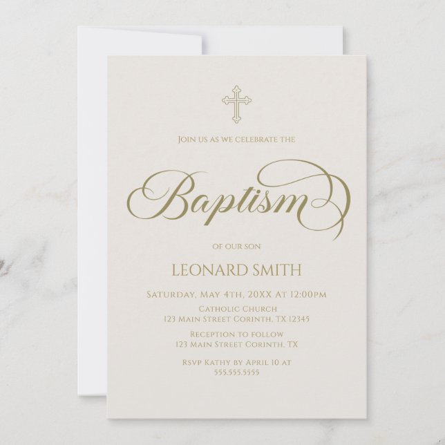 Baptism modern boho gold marfil invitation einladung (Vorderseite)