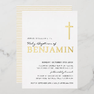 BAPTISM moderne elegante Kreuz-stilvolle schwarze  Folieneinladung