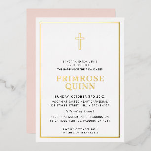 BAPTISM Modernes, elegantes Crossover Rosa Gold Folieneinladung