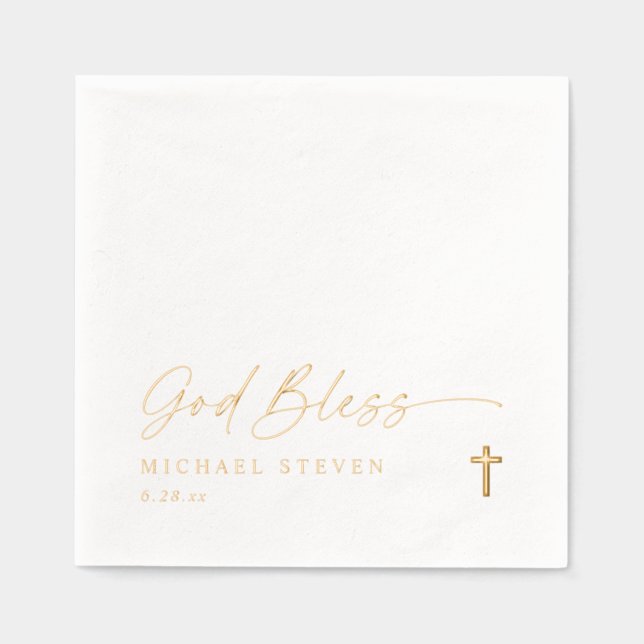 Baptism Napkins Simple Modern Gold Cross Servietten Mit Folie (Vorderseite)
