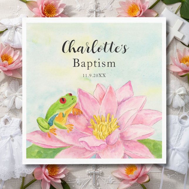 Baptism Pink Waterlily & Tree Frog Serviette (Von Creator hochgeladen)