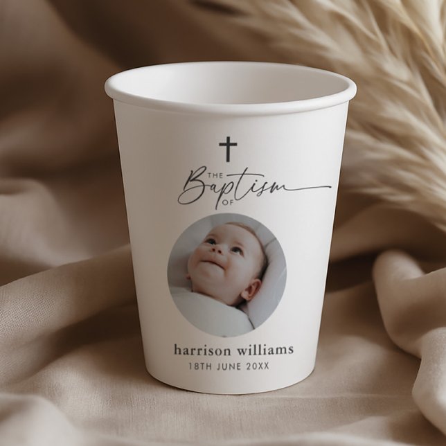 Baptism Round Photo Pappbecher (Zazzle Baptism Round Photo Paper Cups)