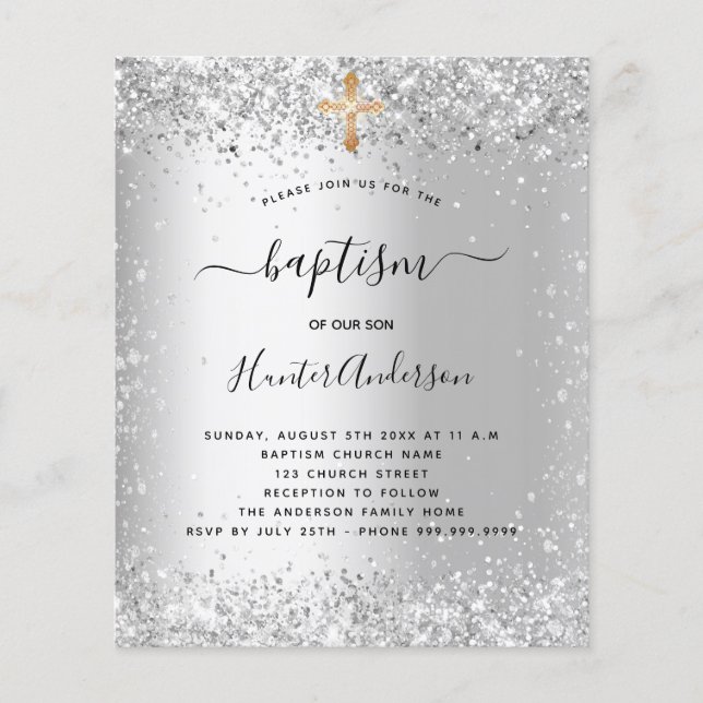 Baptism silver glitter gold baptism invitation flyer (Vorne)