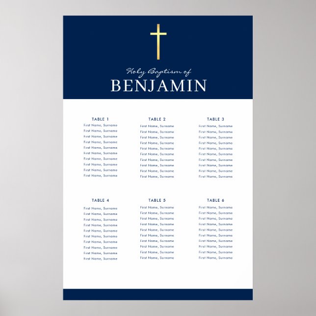 BAPTISM TABLE PLAN 6 Tische modernes Marinepulver Poster (Vorne)