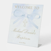 Baptism watercolor blue bow