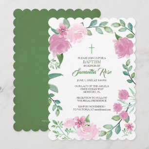 BAPTISMITTELEINLADUNG, Mädchen, rosa Rosen Einladung