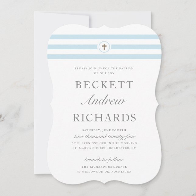Baptismus beim klassischen Stripe Blue Boys Einladung (Vorderseite)