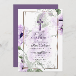 BAPTISMUS   Einladung von Amethyst florales Kreuz
