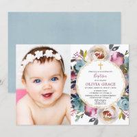 Baptisse Foto Einladung Navy Blue-Bordeaux-Merlot