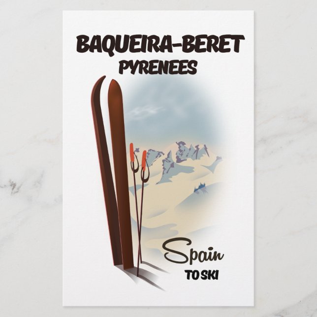 Baqueira-Beret Spanien Skiposter. Briefpapier (Vorderseite)