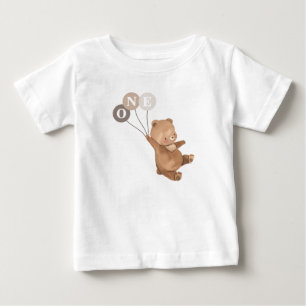 Bär 3 braune Ballons 1. Geburtstag Baby T-Shirt