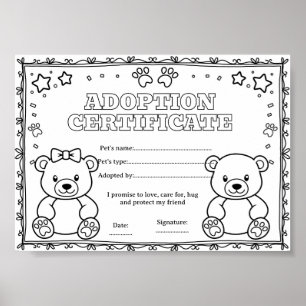 Bär adoptiert ein Haustier Färbungszertifikat Poster