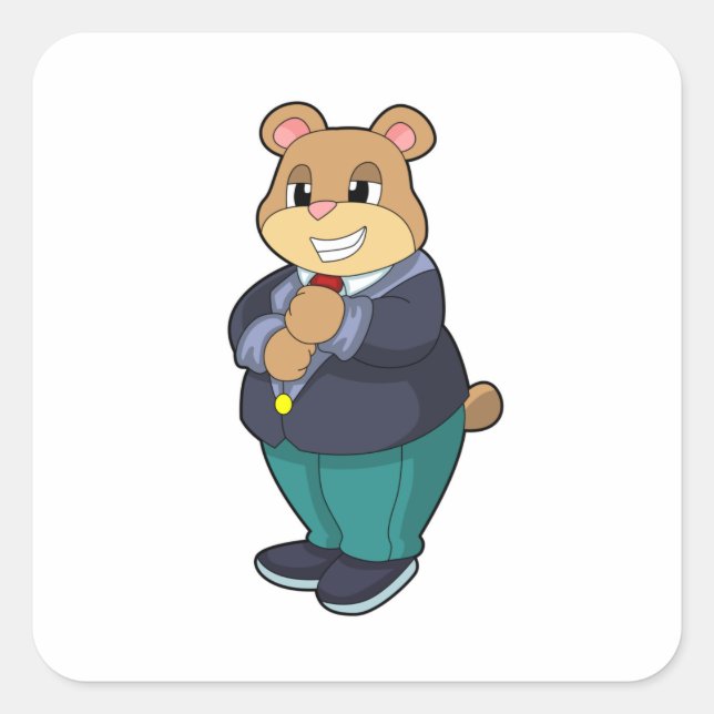 Bär als Bär mit Anzug Quadratischer Aufkleber (Vorderseite)