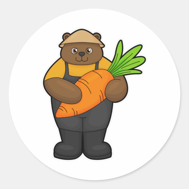Bär als Bauer mit Karotte Runder Aufkleber (Vorderseite)