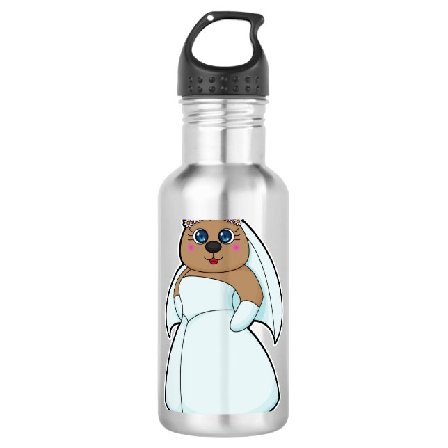 Bär als Braut mit dem Tod von Blume Edelstahlflasche (Vorderseite)