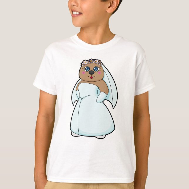 Bär als Braut mit dem Tod von Blume T-Shirt (Vorderseite)