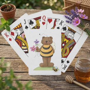 Bär als Hummel verkleidet mit Blumen Spielkarten