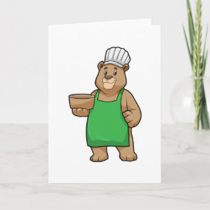 Bär als Koch mit Kochschürze und Holzbowl Karte