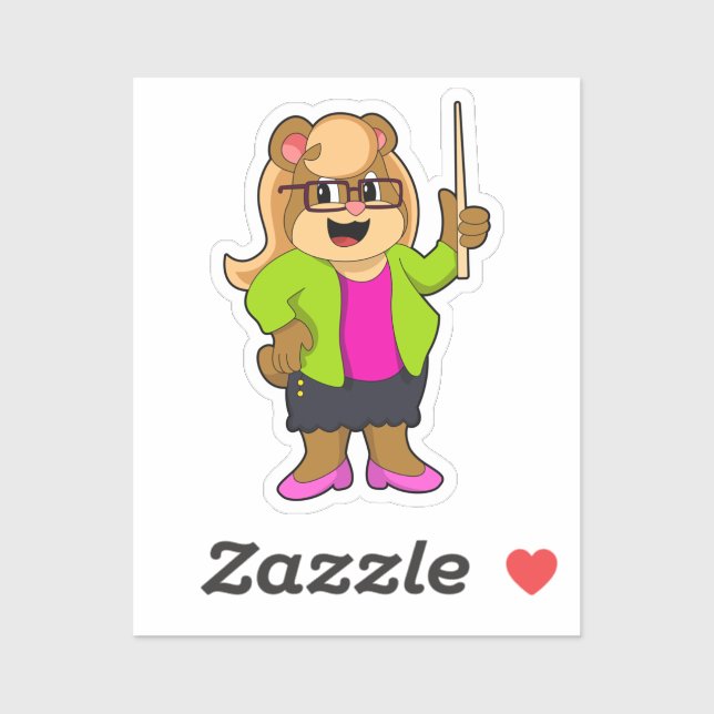 Bär als Lehrer mit Brille Aufkleber (Blatt)