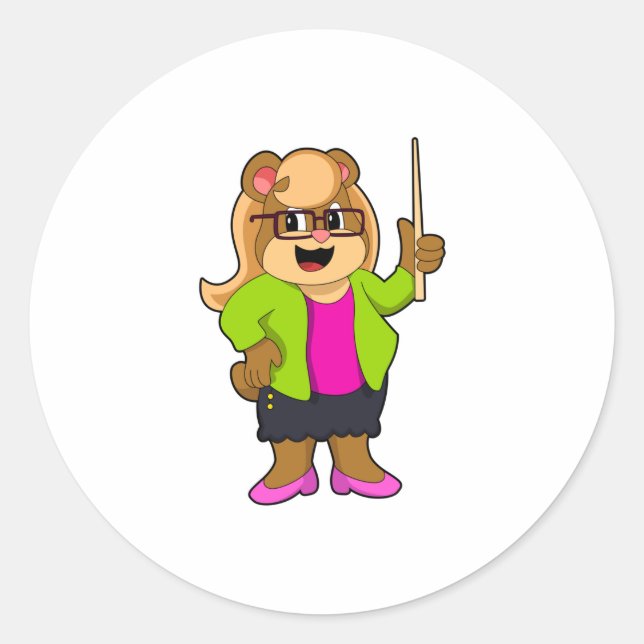 Bär als Lehrer mit Brille Runder Aufkleber (Vorderseite)
