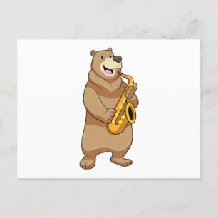 Bär als Musiker mit Saxophon Postkarte