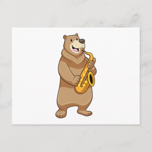 Bär als Musiker mit Saxophon Postkarte (Vorderseite)