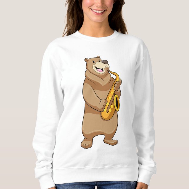 Bär als Musiker mit Saxophon Sweatshirt (Vorderseite)