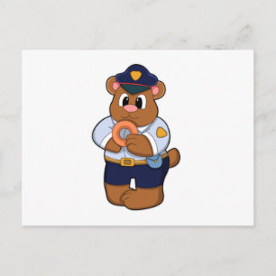 Bär als Polizist mit Polizeiuniform und Donut Postkarte