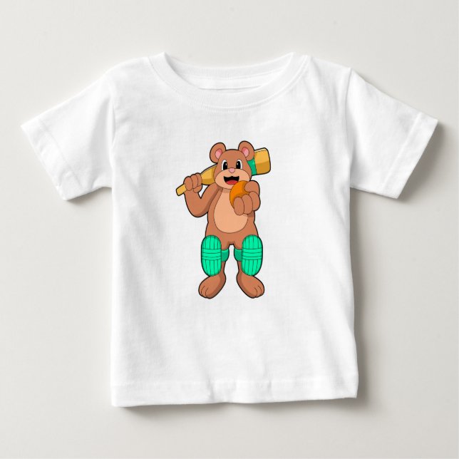 Bär am Cricket mit Cricket-Fledermaus Baby T-shirt (Vorderseite)