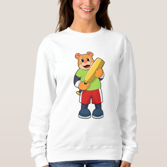 Bär am Cricket mit Cricket-Fledermaus Sweatshirt (Vorderseite)