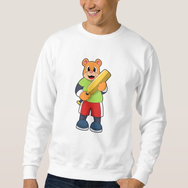 Bär am Cricket mit Cricket-Fledermaus Sweatshirt (Vorderseite)