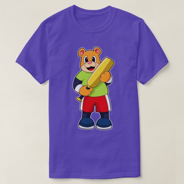 Bär am Cricket mit Cricket-Fledermaus T-Shirt (Design vorne)