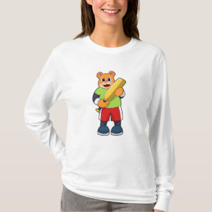 Bär am Cricket mit Cricket-Fledermaus T-Shirt