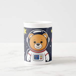 Bär Astronaut Cartoon mit Weltraumrakete Prozellantasse