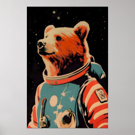 Bär-Astronautenposter, Bär-Retro-Druck, Braun Poster