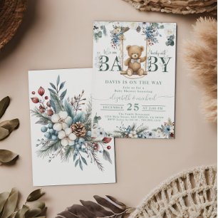 Bär Auf Dem Weg Botanisch Salbeigrüne Babyparty Einladung