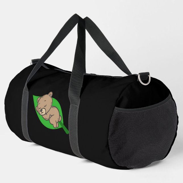 Bär auf großem Blatt Duffle Bag (Rechte Ecke)