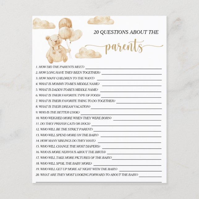 Bär auf Kugeln 20 Fragen zum Elternspiel (Vorderseite)