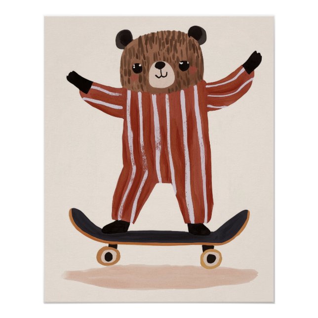 Bär auf Skateboard, Kinderzimmer, Kinderzimmer Poster (Vorderseite)