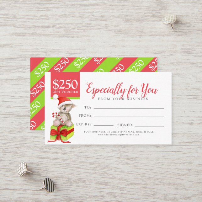 Bär auf Weihnachtsgeschenk $250 Geschenkgutschein Rabattkarte (Vorderseite/Rückseite Beispiel)