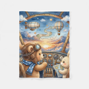 Bär Aviator Heißluftballon Sonnenuntergang Reise F Fleecedecke