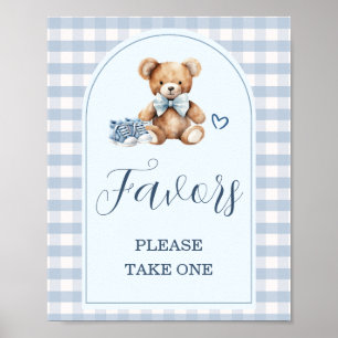Bär Baby Schuhe Blau Gingham Baby Shower Geschenke Poster