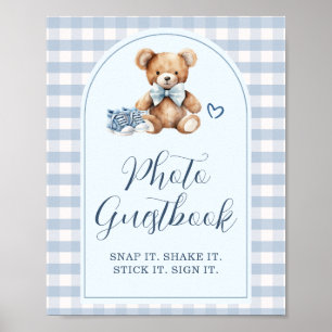 Bär Baby Schuhe Blau Gingham Foto Gästebuch