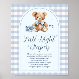 Bär Baby Schuhe Blau Gingham Späte Nacht Windeln Poster