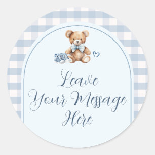 Bär Baby Schuhe Gingham Baby Shower Ihre Nachricht Runder Aufkleber