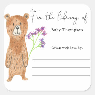 Bär - Baby Shower Exlibris Quadratischer Aufkleber