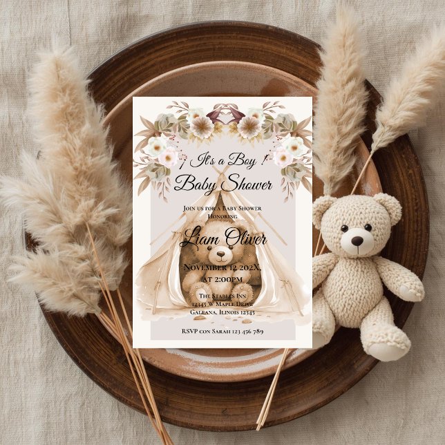 Bär-Baby-Shower-Jungen-Einladung Einladung (Von Creator hochgeladen)