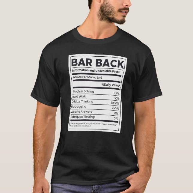 Bar Back Nutrition Information T-Shirt (Vorderseite)