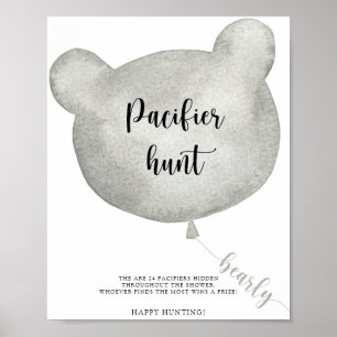 Bär-Ballon-Schnuller-Jagd-Baby-Shower-Spielplakat Poster